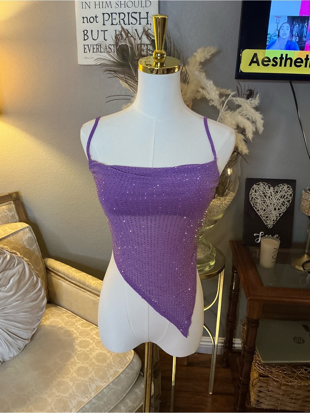 🧚‍♂️Y2K Lavender Rhinestone Asymmetrical Festival Handerchief Top Fairy Festival